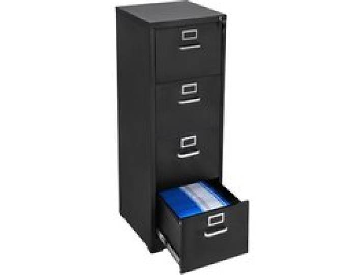 VEVOR Aktenschrank mit 4 Schubladen und Schloss, vertikale Büroschränke aus Metall für Homeoffice, Lagerschrank Materialschrank mit abnehmbarer Hängestange, für Akten im A4 (schwarz)