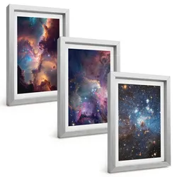 BILDER SET 3er Set - 20x30 cm Silberner Rahmen - Kosmische Sternenlandschaften