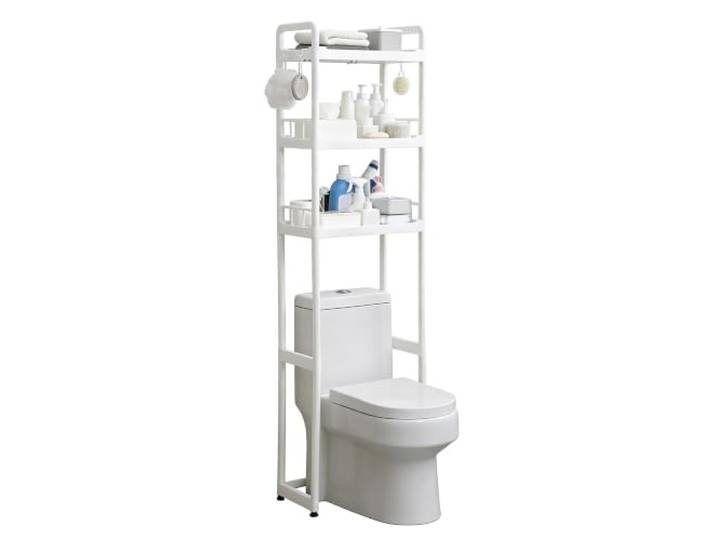 JINGSHIQIAOPL Freistehendes Regal Über Toilette Kunststoff, 3 Ebenen WC Regal Über Die Toilette Wasserfest, Geeignet für Pflegeprodukte, Handtücher, Waschküche(White,174cm/68.5in)
