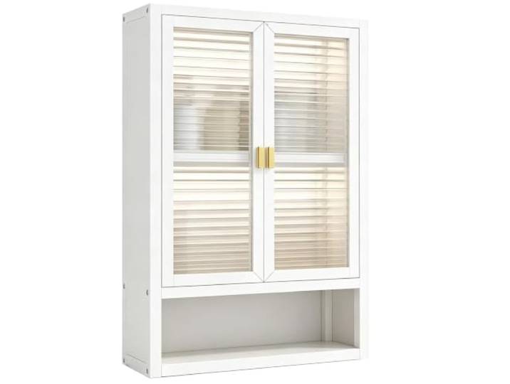 Küchenregal Hängend, 2 Etagen Rahmen mit Verstellbarem Einlegeboden Gewürzregal Magnetische Tür, Unabhängiger Offener Raum für Küche und Badezimmer Wand(White,40cm/15.7in)