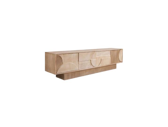 Grosses, massives Design Lowboard „Art Deco“ Mangoholz Natural Weiss Invicta Interiors