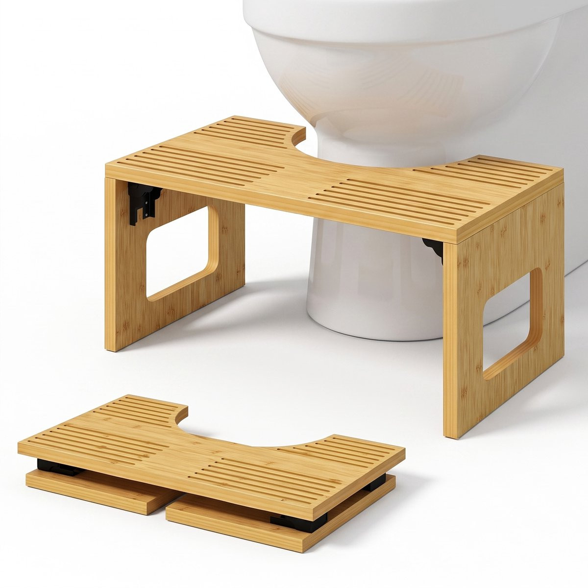 Opvouwbare bamboe toiletkruk met antislipvoetjes voor de badkamer