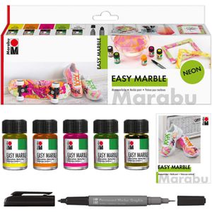 Marabu Marmorierfarbe Easy Marble Set Neon, Neonfarben, 5 Farben je 15ml