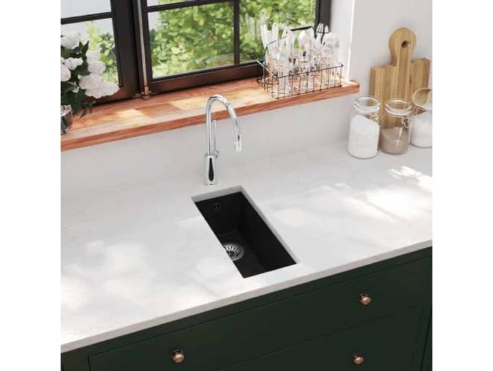 LLEZKBR Home Tools-Küchenspüle mit Überlaufloch, Granit, Schwarz