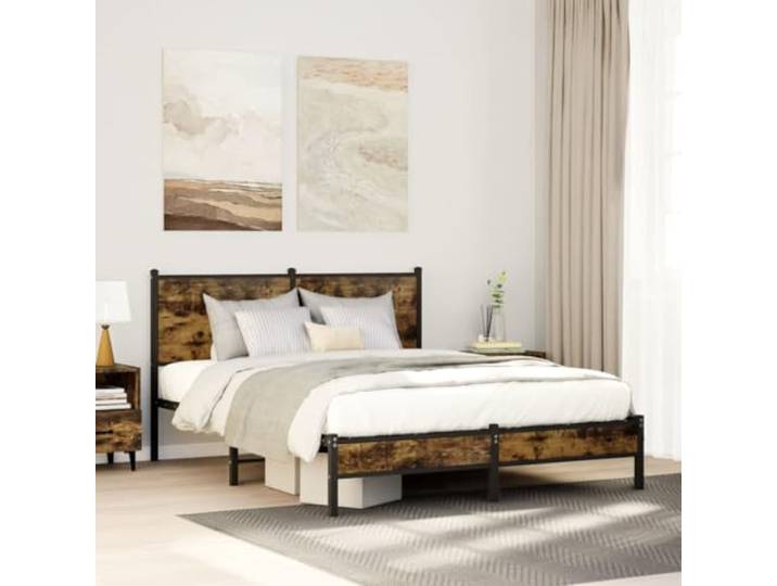 Stahlgestell Stabil Klassisches Design Lattenrost Stauraum Braun 150x200 cm Metallbett ohne Matratze Räuchereiche 150x200 cm Stabil Bettgestell mit Kopfteil Stauraum Metallrahmen fuer Schlafzimmer
