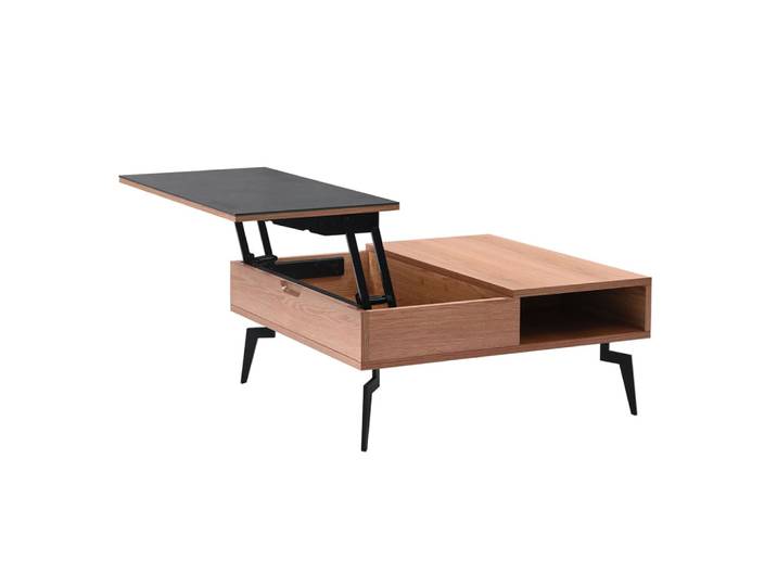 Table basse relevable effet chêne et céramique