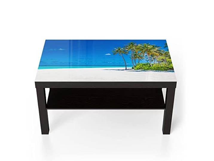 DEQORI Glastisch schwarz groß 90x50 cm Motiv Palmenstrand Panorama ausgefallener Beistelltisch aus Glas Hochglanz Couchtisch fürs Wohnzimmer moderner Couch Tisch mit Design