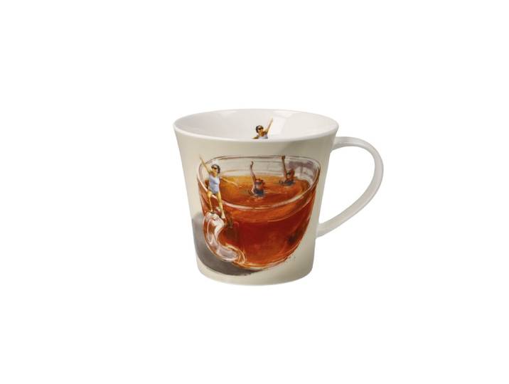 Tasse GOEBEL Daria Rosso - Tea Gym , weiss (bunt), B:10cm H:9,5cm, Fine China-Porzellan, Trinkgefässe, Tasse, Füllmenge 0,35l