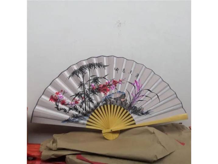 Type A---Grand Éventail Pliant avec Os de Bambou 0.5x0.9m Décoration Murale Fleur de Prunier Chinois Pivo