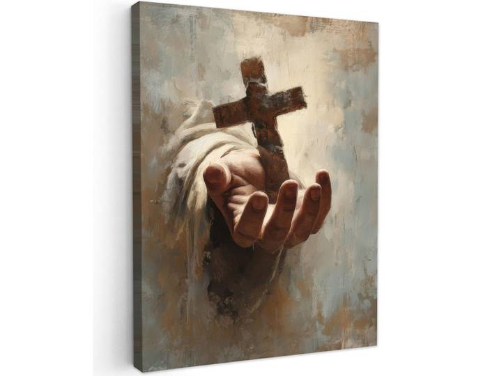 MuchoWow Leinwandbild - Abstrakt - Kreuz - Hand - Christentum - 60x80 - Gemälde, Hellbraun, Textil, Kiefer, Rechteckig, 60x80 cm, gerahmt, Bilder & Rahmen, Bilder, Wandbilder