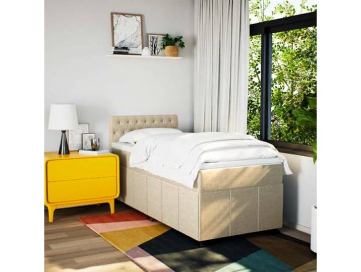 KTHLBRH Boxspringbett mit Matratze Creme 80 x 200 cm aus Stoff Verstellbares Kopfteil, inklusive Matratzenschoner, Lattenrost inklusive, unabhängige Unterstützung