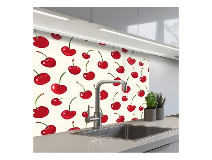 KitchenYeah Küchenrückwand selbstklebend (keine Folie) Kirsche - Minimalistisch - Rot, (1-tlg), Spritzschutz, Küche, Rückwand, Küchenwand, Abwaschbar, 200x80 cm