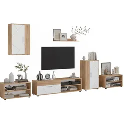 Vicco, Wohnwand, Wohnwand Berno, Goldkraft Eiche/Weiss, 6-teiliges Set (35.20 x 140 x 38.70 cm)