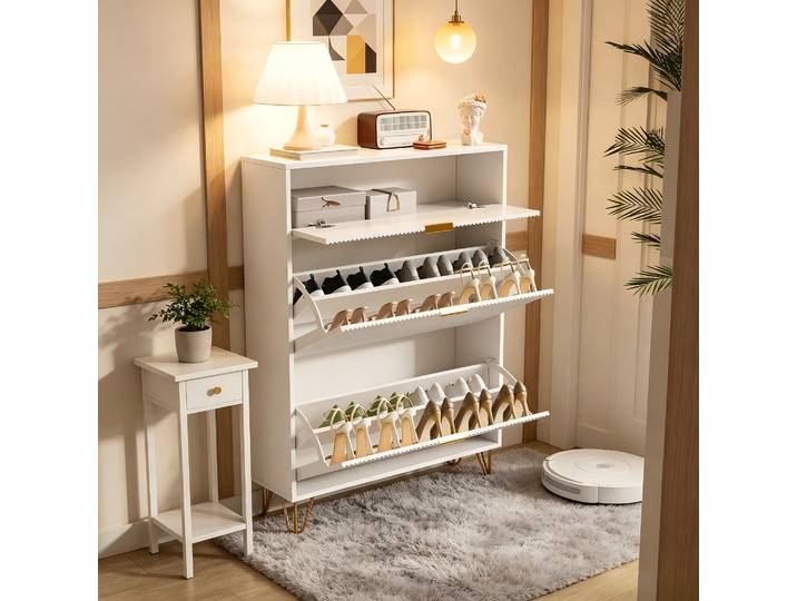Meuble à chaussures moderne Rosahqnda, meuble à chaussures à porte étroite, pour entrée, couloir, hall, rangement et organisation des chaussures, blanc