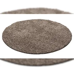 Teppich Hochflor Unifarben Polypropylen Wohnzimmer Shaggy Mokka Rund 120x120 | Kadima Design