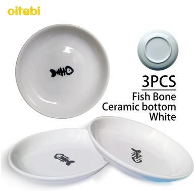 Uplift Treasures Ceramic No Spill Cat Bowl Set white Fish Bone 3pcs