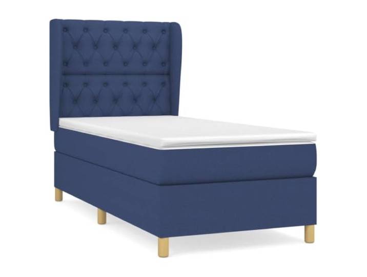 PUGYNBK Boxspringbett mit Stoffmatratze, Blau, 80 x 200 cm Verstellbares Kopfteil, Taschenfedern, mittlere Festigkeit, atmungsaktiv, langlebig