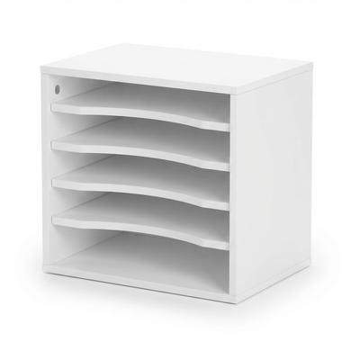Relaxdays Dokumentenablage, 5 Fächer, Büroablage HBT: 33 x 35,5 x 25 cm, Schreibtischorganizer aus PB, modern, weiß