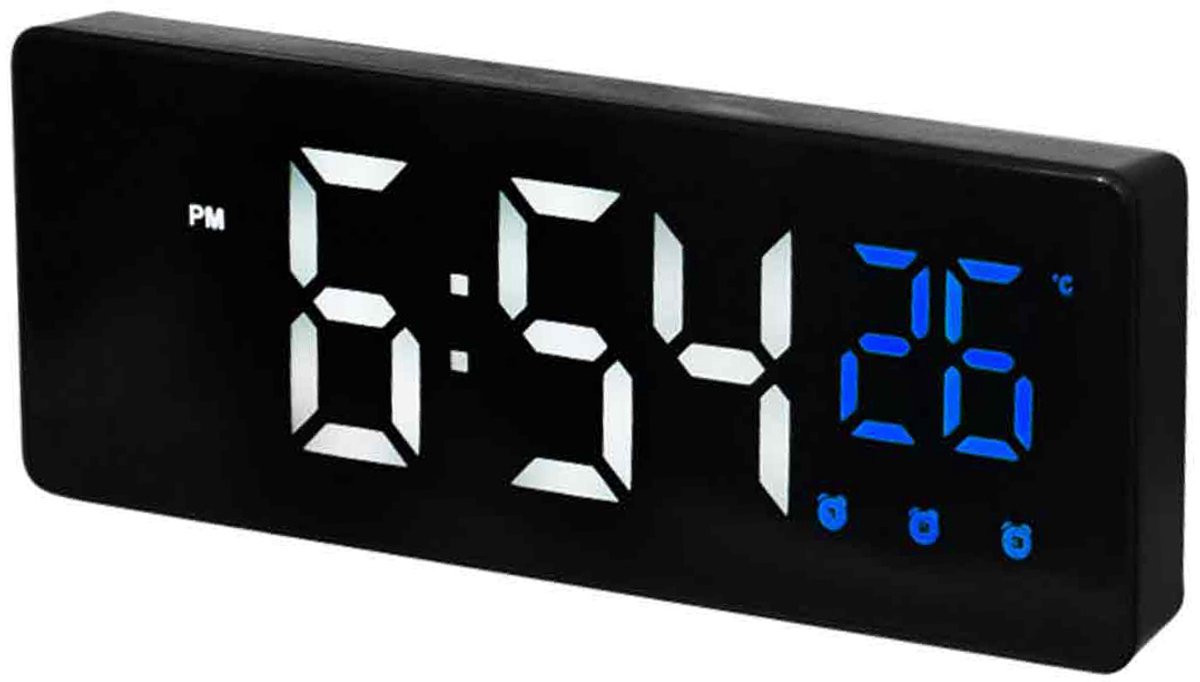 Vitdipy Digitale Wekker met LED-display, Temperatuur en Nachtmodus, Zwart