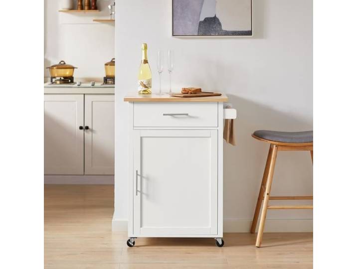SoBuy® FKW102-WN Desserte de cuisine avec plan de travail desserte avec porte et tiroir blanc naturel