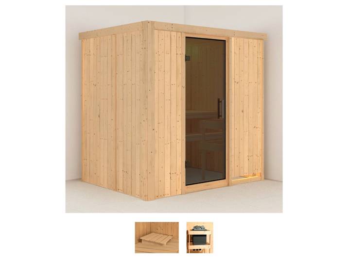 Sauna KARIBU Finja , beige (naturbelassen), ohne Ofen, (ohne Ofen), Saunen, Sauna, ohne Ofen