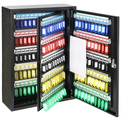 HMF Schlüsselschrank groß aus Stahl, abschließbarer Schlüsselkasten für Büro, Verwaltung oder Fuhrpark, 200 Schlüsselhaken, 55 x 38 x 14 cm, Schwarz