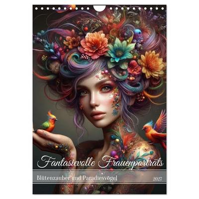 Fantasievolle Frauenporträts - Blütenzauber und Paradiesvögel (Wandkalender 2027 DIN A4 hoch), CALVENDO Monatskalender