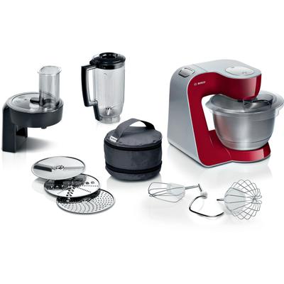 BOSCH Küchenmaschine "MUM58R20", rot (deep rot), B:28cm H:28,2cm T:27,1cm, Küchenmaschinen, 3D Rührwerk, Mixer, Durchlaufschnitzler, 3 Scheiben, Edelstahl-Rührer, Küchenmaschine