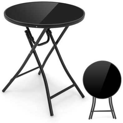 Costway 23 Inch Round Bistro Table with Tempered Glass Tabletop