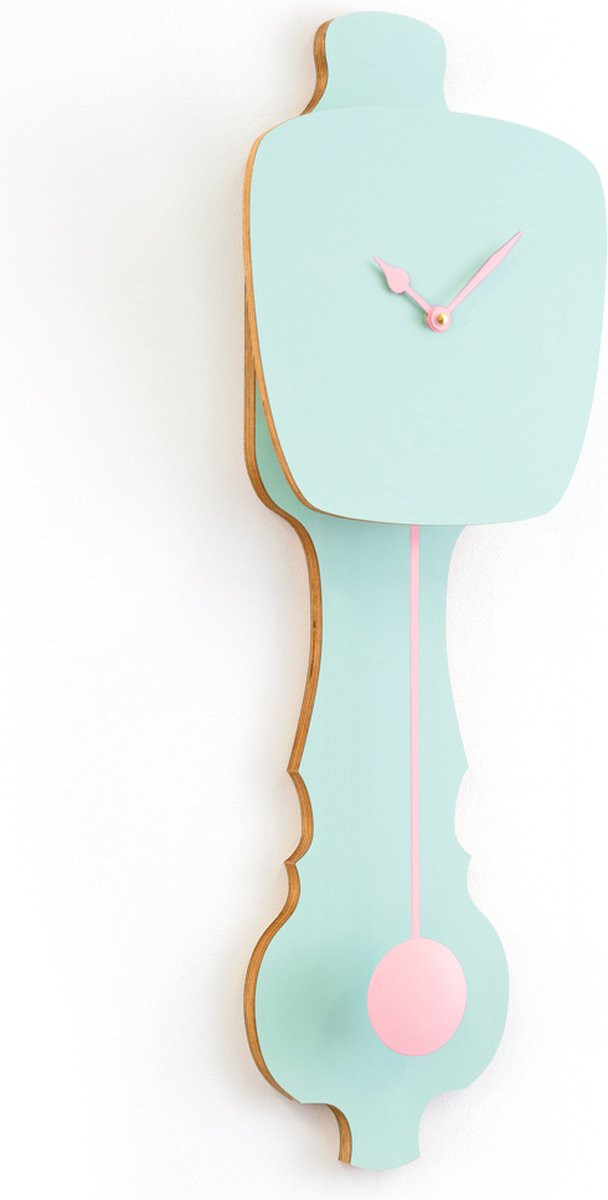 KLOQ Wandklok met Pendule - Analoog - Pistache Groen & Perzik Pastel - Groot