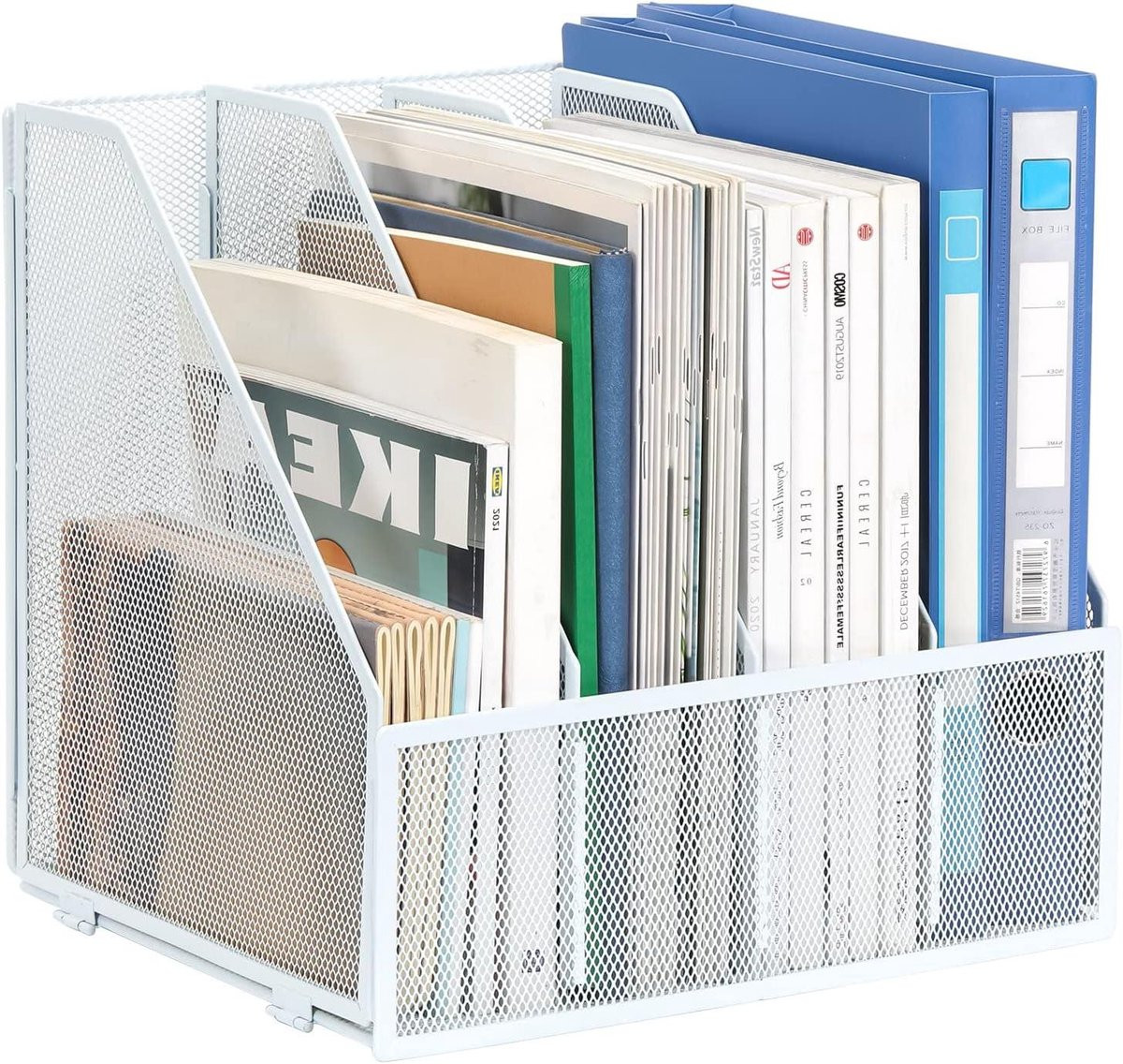 Tijdschriftenhouder Bureau Wit - Metalen Rooster Documenten Organizer met 4 Compartimenten