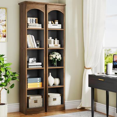 BLUEBELL 5-Tier Tall Narrow Wood Cube Bookshelf Bookcase (Set of 2)