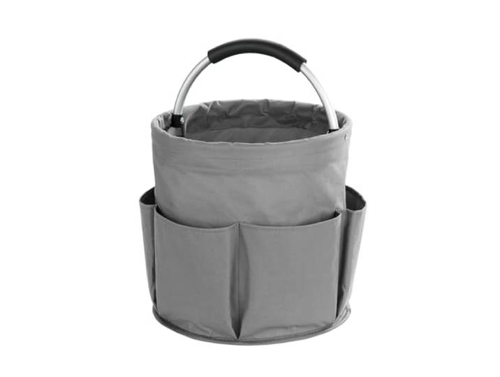 Maximex Reinigungs Caddy, Putztasche mit 6 Außenfächern, 16 l Hauptfach, stabiler Organizer für Putzmittel und Zubehör, gepolsterter Tragegriff, faltbar, wasserabweisend, Ø 28 x 26,5 cm,Polyester,Grau