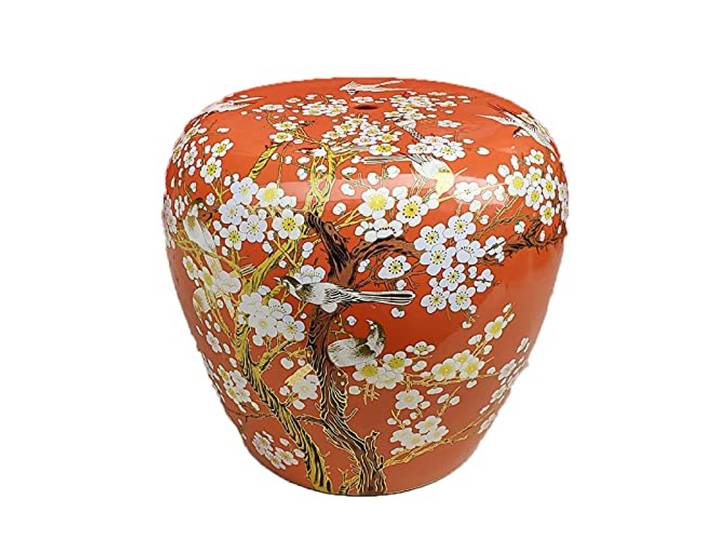 CXVHsertWR Trommelhocker aus Keramik, niedriger Hocker im neuen chinesischen Stil(Orange)