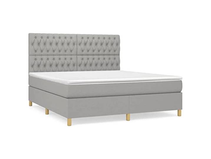 PUGYNBK Boxspringbett, 180 x 200 cm, hellgrauer Stoff Kopfteil höhenverstellbar, Taschenfederkernmatratze, mittlere Härte