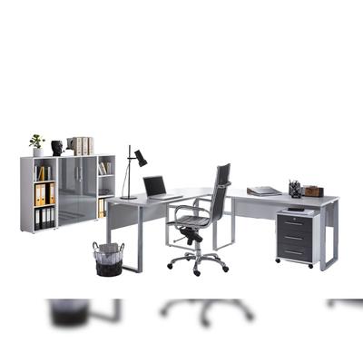 moebel-dich-auf Büromöbel-Set TABOR PRO 2 in lichtgrau / anthrazit Hochglanz, Arbeitszimmer Komplett-Set