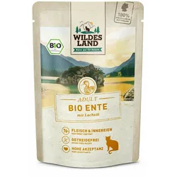 48x85 g Wildes Land BIO Adult Nassfutter für Katzen - Ente mit Lachsöl