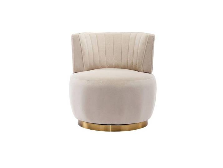 Fauteuil Tonneau Pivotant 360° Beige Velours Doux Dossier Confort Structure Stable Salon Chambre Bureau Moderne
