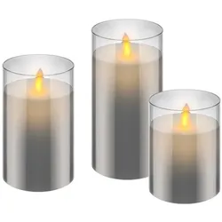 Goobay, LED Kerzen, 3er-Set LED-Echtwachs-Kerzen im Glas und 10 AAA LR03 (3x)