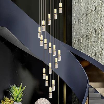 LED-Kronleuchterleuchte, rotierender langer Kronleuchter aus Metallkristalltreppe, modern, einfach und luxuriös, geeignet für Villen, Doppelhausgebäude, Lofts, Wohnungen und Terrassen, diammbar