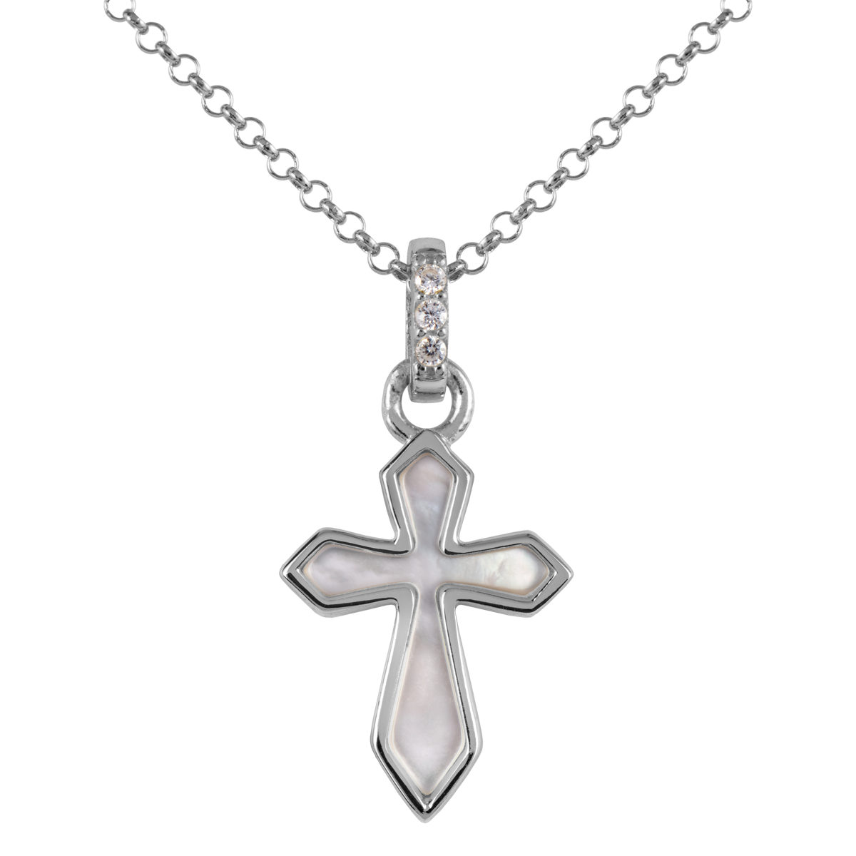 Jacques Lemans Kette Kreuz Sterlingsilber mit Perlmutt/Zirkonia