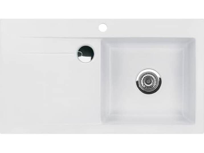 Flächenbündige Spüle STEMA 90 F in SATIN Becken rechts mit Handbetätigung
