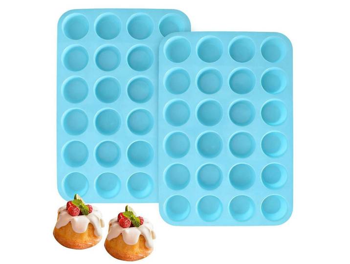 Muffinbackform 2-teiliges Set Silikon Blau, Kunststoff, 22.5x2.5x32 cm, Backen & Backzubehör, Backformen, Muffinformen