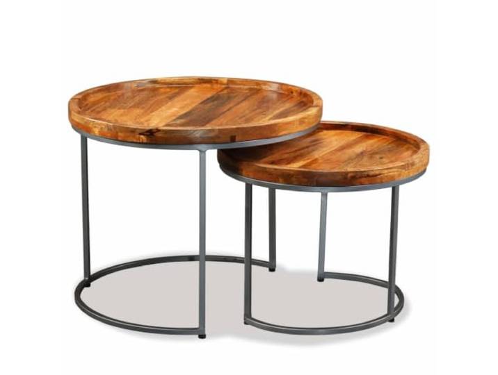 GPWERSDF Beistelltisch-Set 2 STK. Massiv Mangoholz Industriestil, Vintage Design, Eisenbeine, Platzsparend, Handgefertigt