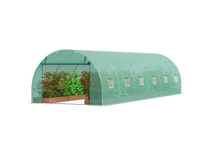 VEVOR Serre tunnel accessible\, 29\,2 x 9\,7 x 6\,5 pieds de serre en film plastique\, serre pour plantes avec châssis en acier galvanisé\, couverture verte en PE\, porte à fermeture éclair enroulable et 12 fenêtres