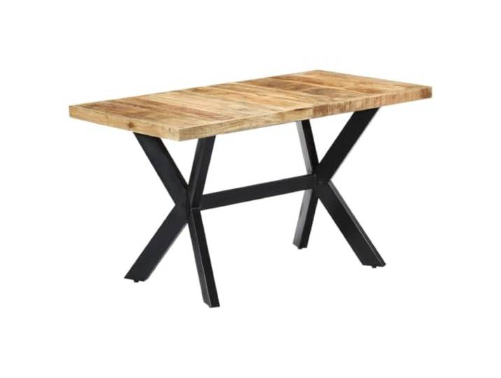 HEFZGDB Massiver Esstisch aus rauem Mangoholz 140x70x75 cm mit Stahlbeinen für Industrie-Stil Küche oder Esszimmer, Stabiler Retro Tisch handgefertigt mit Kreuzrahmen, langlebig