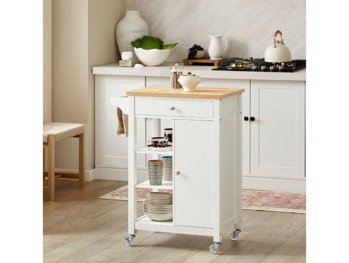 SoBuy FKW46-WN chariot de service avec 1 porte et 1 tiroir chariot de cuisine avec chariot à 3 étagères B68 X T40 X H86 cm