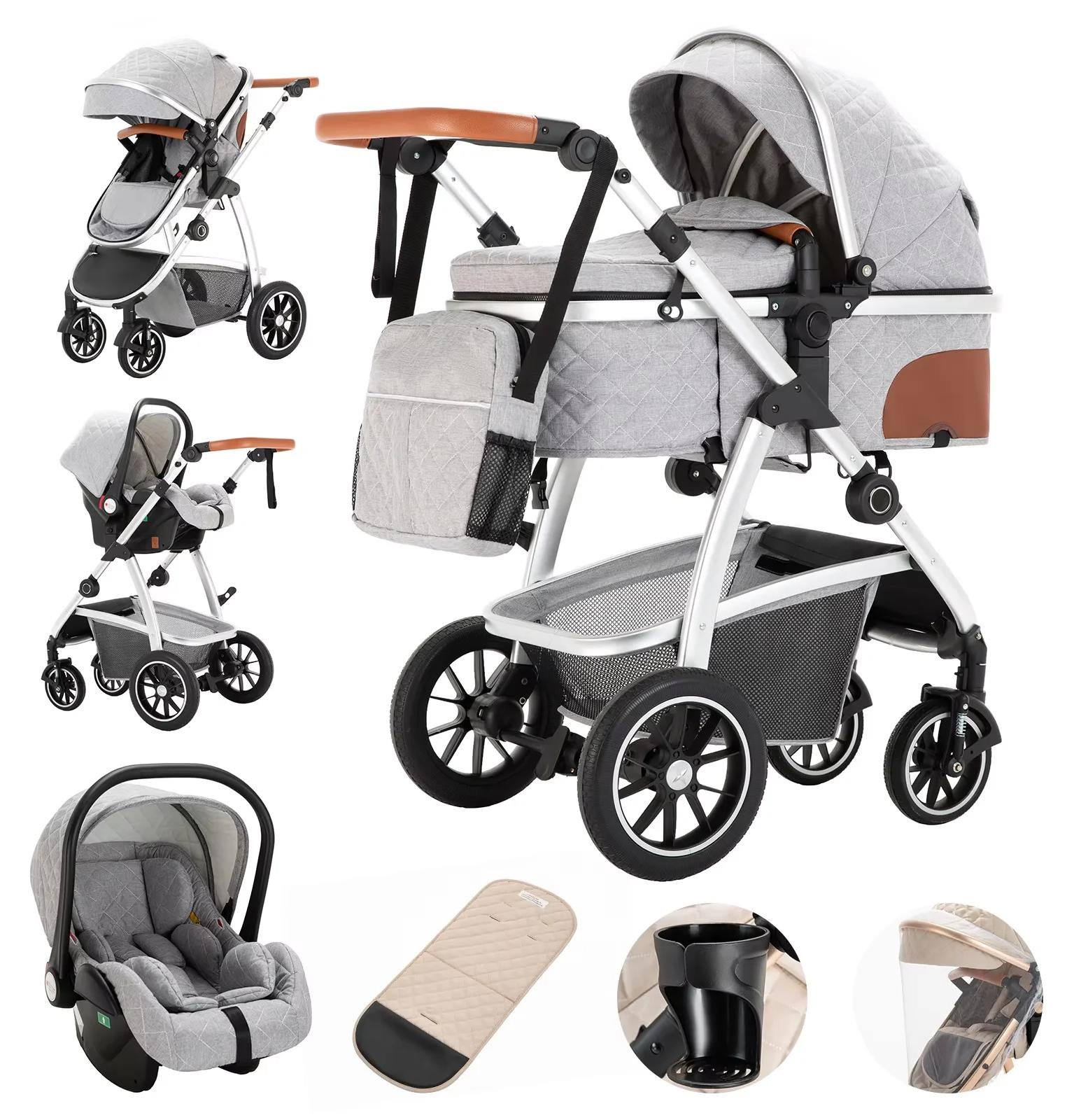Baby Kinderwagen - SK20 3 in 1 Kombikinderwagen - Leicht Faltbarer Reisebuggy - Mit Sicherheitssitz CE - Bis 20 kg - Für Kinder 1-2 Jahre - Hellgrau