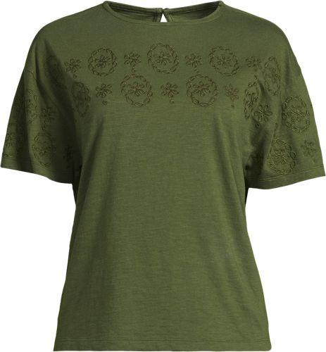 Flammgarn-Shirt mit Stickereien für Damen, Damen, size: regular, Grün, Baumwolle, by Lands' End
