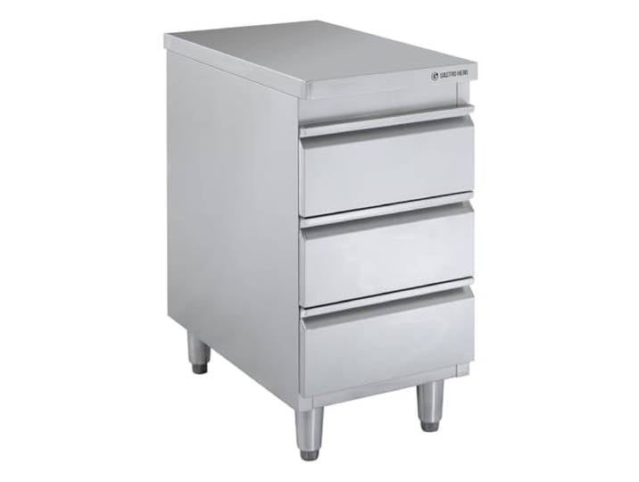 GastroHero Edelstahl Schubladenschrank Basic 400x600 mm mit 3 Schubladen – AISI 201 Chrom-Nickel-Stahl, voll aufgebaut, für Gastronomie und Großküche